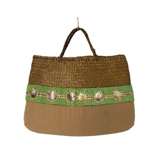 Womens Xlarge Straw Tote Mother of Pearl Bali Seashell Bag Handmade Resort 5215 - Picture 4 of 10